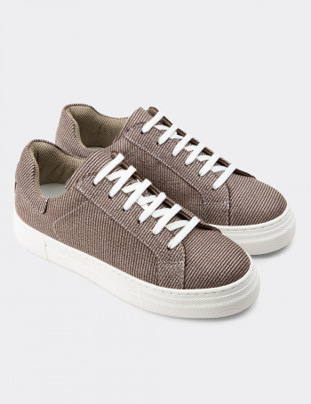 Hakiki Deri Vizon Rengi Sneaker Kadın Ayakkabı - Z1681ZVZNC05
