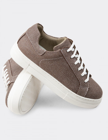 Hakiki Deri Vizon Rengi Sneaker Kadın Ayakkabı - Z1681ZVZNC05