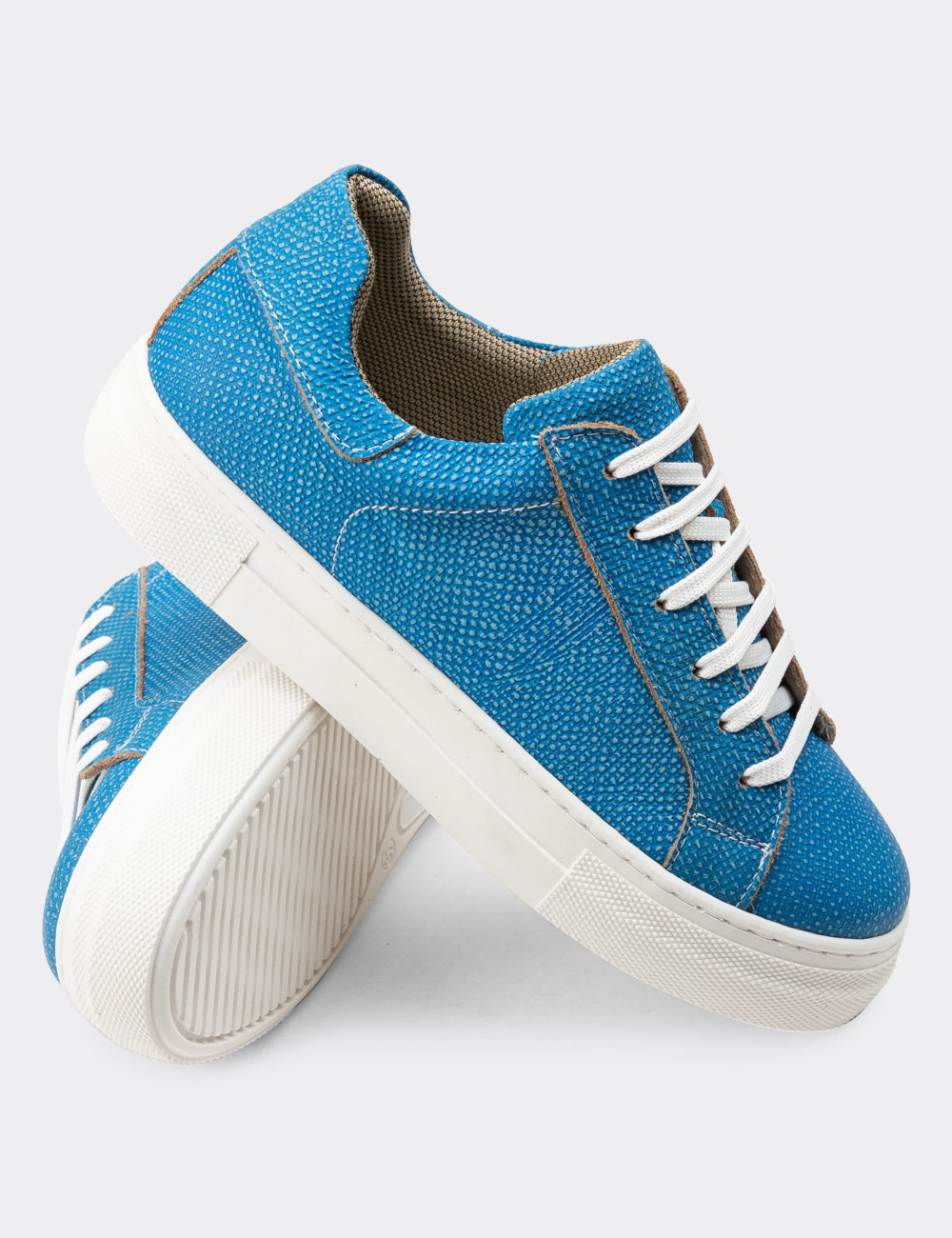 Hakiki Deri Mavi Sneaker Kadın Ayakkabı - Z1681ZMVIC06