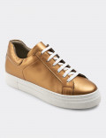 Hakiki Deri Altın Rengi Sneaker Kadın Ayakkabı