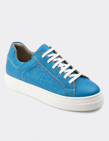 Hakiki Deri Mavi Sneaker Kadın Ayakkabı