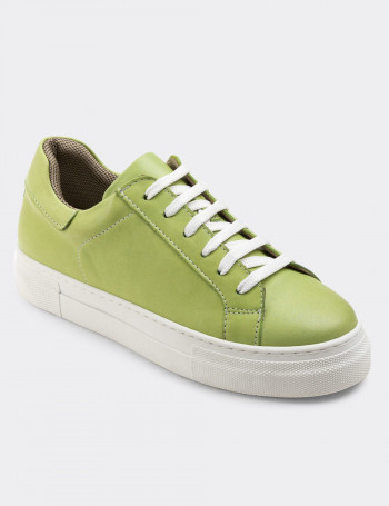 Hakiki Deri Yeşil Sneaker Kadın Ayakkabı