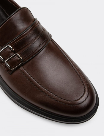 Hakiki Deri Kahverengi Comfort Çift Tokalı Erkek Loafer - 01925MKHVP01