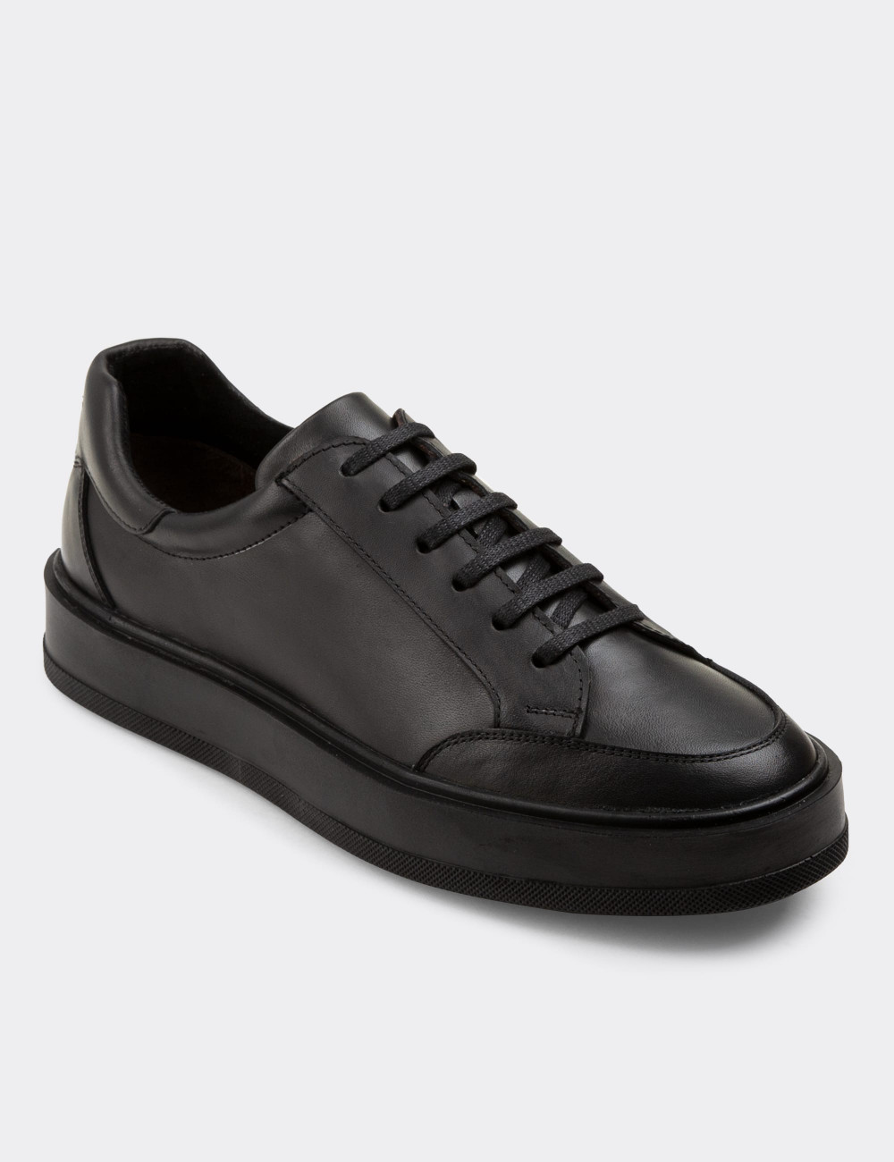 Hakiki Deri Siyah Sneaker Erkek Ayakkabı - 01882MSYHP02