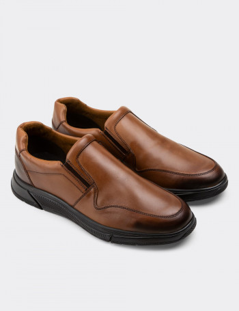 Hakiki Deri Taba Rengi Loafer Erkek Ayakkabı - 01874MTBAC01