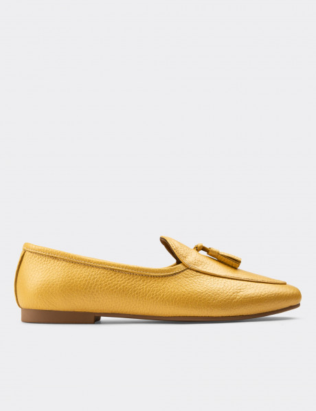 Hakiki Deri Sarı Püsküllü Kadın Babet