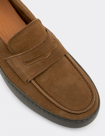 Hakiki Süet Taba Rengi Loafer Erkek Ayakkabı - 01870MTBAC01