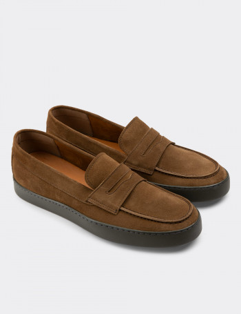 Hakiki Süet Taba Rengi Loafer Erkek Ayakkabı - 01870MTBAC01
