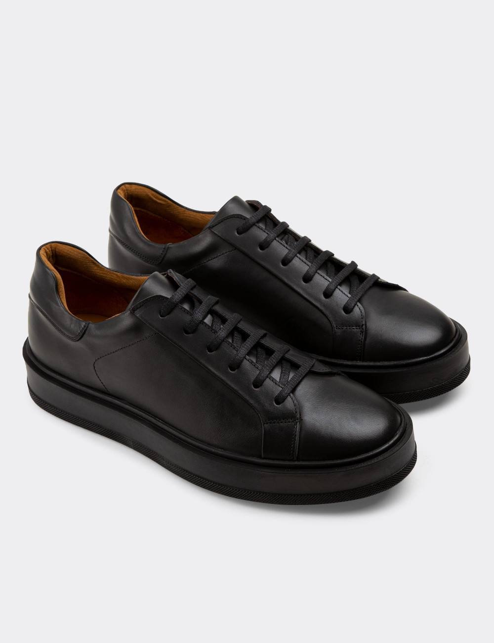 Hakiki Deri Siyah Sneaker Erkek Ayakkabı - 01829MSYHP02