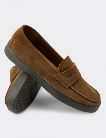 Hakiki Süet Taba Rengi Loafer Erkek Ayakkabı - 01870MTBAC01