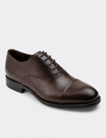 Hakiki Deri Kahverengi Klasik Erkek Oxford Ayakkabı - 01026MKHVC03