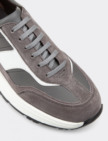 Hakiki Deri Gri Sneaker Erkek Ayakkabı - 01889MGRIE01