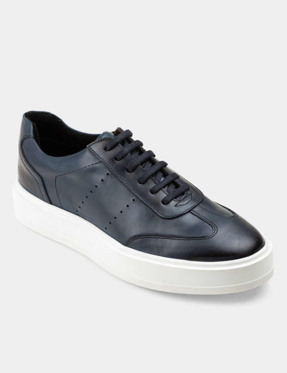 Hakiki Deri Lacivert Sneaker Erkek Ayakkabı - 01881MLCVP01