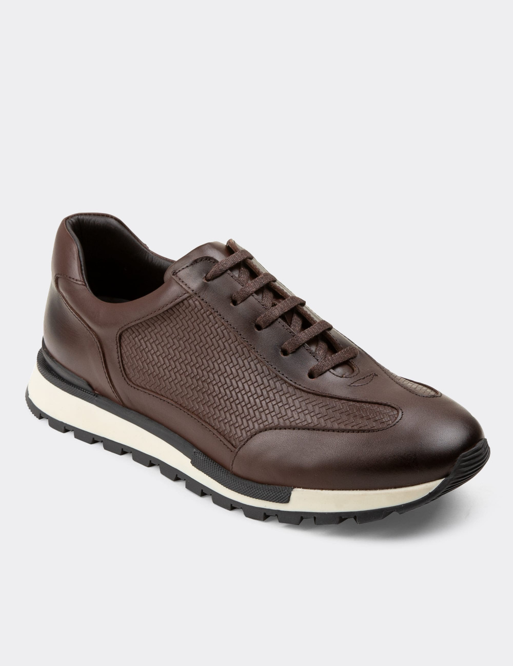 Hakiki Deri Kahverengi Sneaker Erkek Ayakkabı - 01729MKHVT01