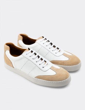 Hakiki Deri Bej Sneaker Erkek Ayakkabı - 01881MBEJC01