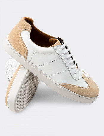 Hakiki Deri Bej Sneaker Erkek Ayakkabı - 01881MBEJC01