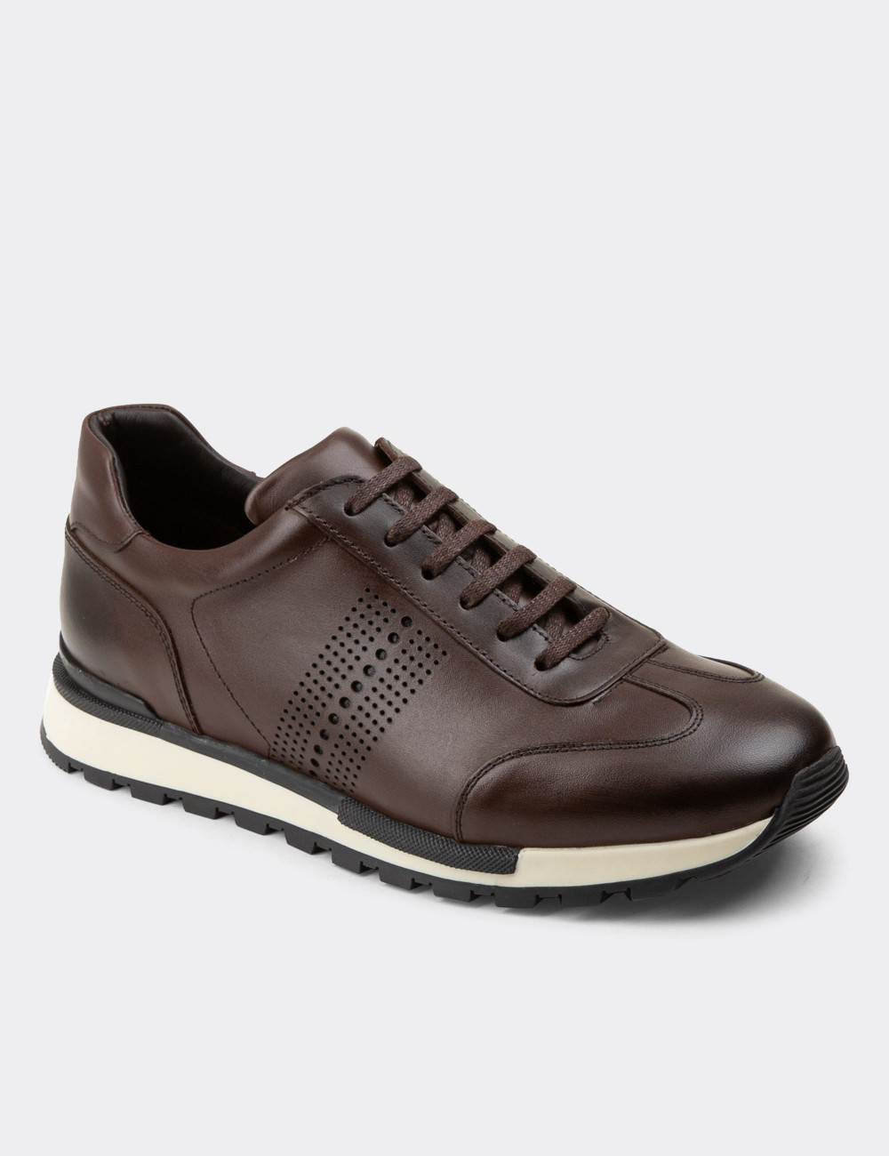 Hakiki Deri Kahverengi Sneaker Erkek Ayakkabı - 01738MKHVT01