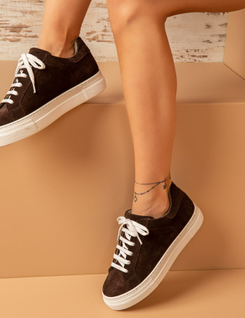 Hakiki Süet Kahverengi Sneaker Kadın Ayakkabı - Z1681ZKHVC01