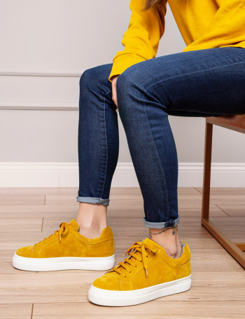 Hakiki Süet Sarı Sneaker Kadın Ayakkabı