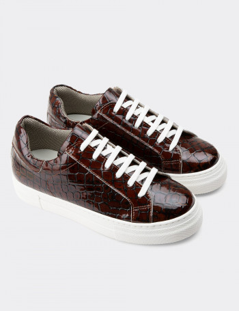 Hakiki Rugan Kahverengi Sneaker Kadın Ayakkabı - Z1681ZKHVC22