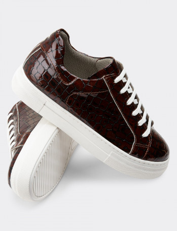 Hakiki Rugan Kahverengi Sneaker Kadın Ayakkabı - Z1681ZKHVC22