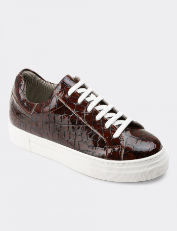 Hakiki Rugan Kahverengi Sneaker Kadın Ayakkabı - Z1681ZKHVC22