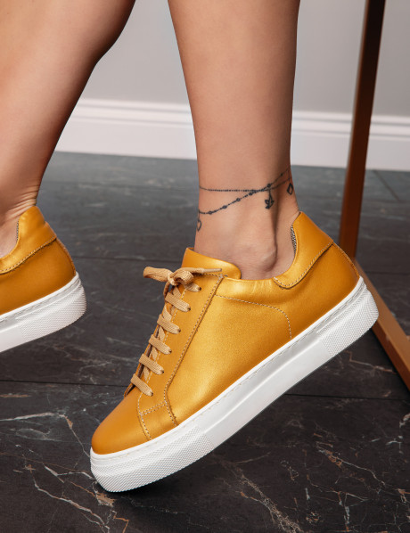 Hakiki Deri Sarı Sneaker Kadın Ayakkabı