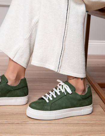 Hakiki Süet Yeşil Sneaker Kadın Ayakkabı