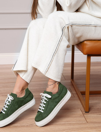 Hakiki Süet Yeşil Sneaker Kadın Ayakkabı - Z1681ZYSLC02
