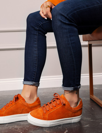 Hakiki Süet Turuncu Sneaker Kadın Ayakkabı - Z1681ZTRCC01