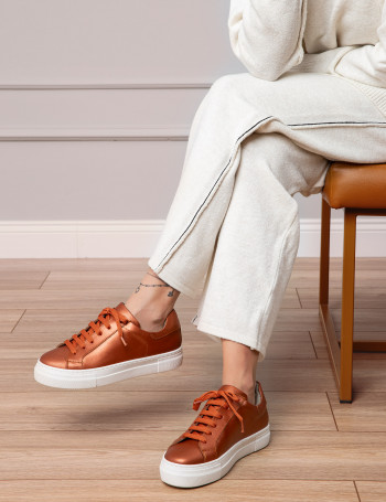 Hakiki Deri Bakır Rengi Sneaker Kadın Ayakkabı - Z1681ZBKRC01