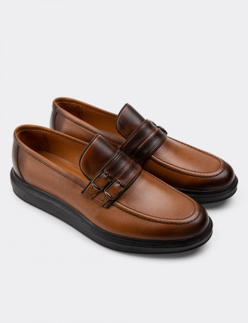 Hakiki Deri Taba Rengi Comfort Erkek Loafer - 01925MTBAP01