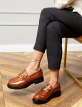 Hakiki Deri Bakır Rengi Tokalı Loafer Kadın Ayakkabı