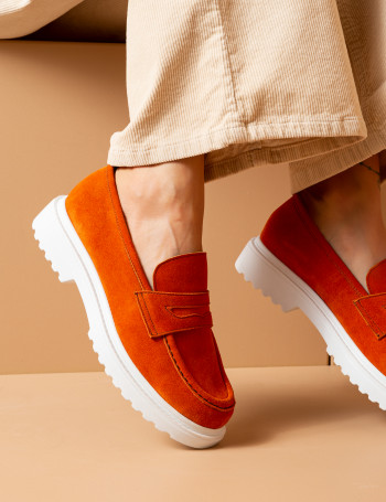 Hakiki Süet Turuncu Loafer Kadın Ayakkabı - 01903ZTRCP01
