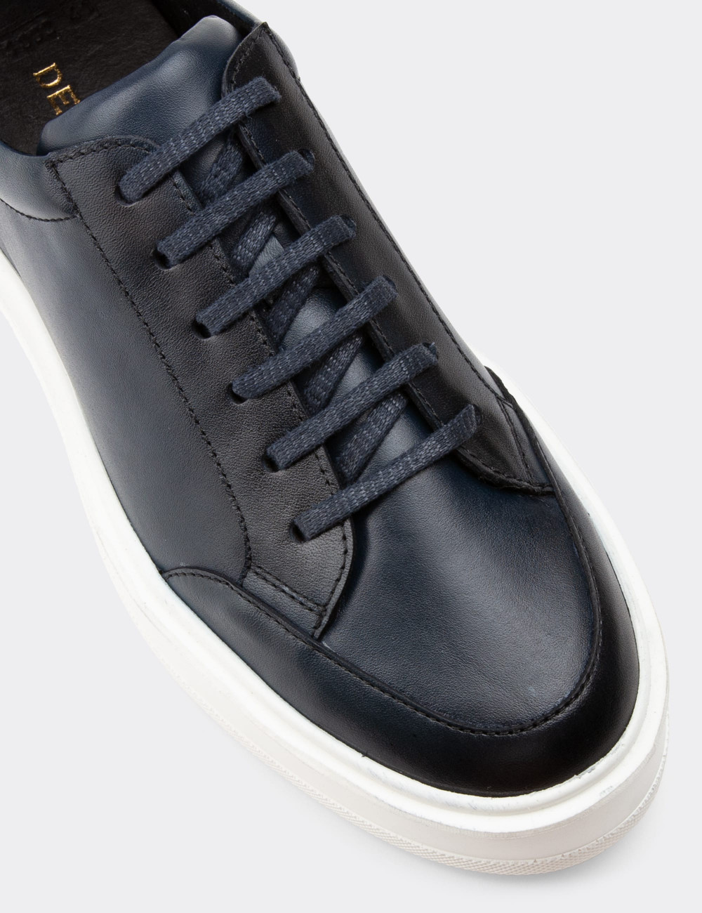 Hakiki Deri Lacivert Sneaker Erkek Ayakkabı - 01882MLCVP01
