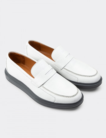 Hakiki Deri Beyaz Comfort Erkek Loafer - 01564MBYZP03