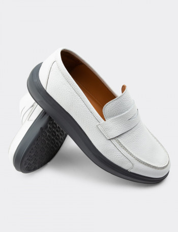Hakiki Deri Beyaz Comfort Erkek Loafer - 01564MBYZP03