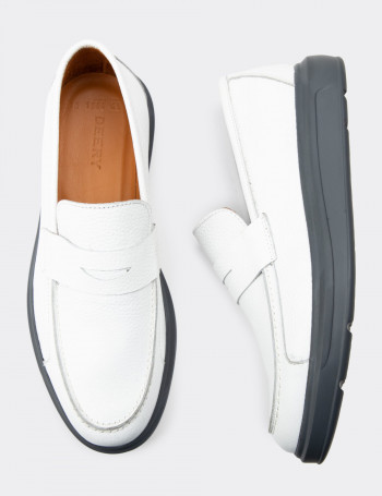 Hakiki Deri Beyaz Comfort Erkek Loafer - 01564MBYZP03