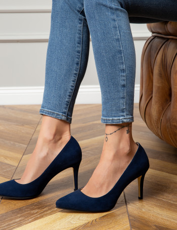 Lacivert Süet Kadın Stiletto - 02029ZLCVM02