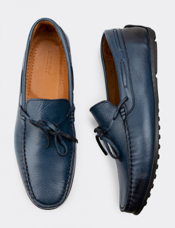 Hakiki Deri Lacivert Loafer Erkek Ayakkabı - 01647MLCVC03