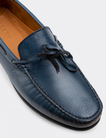 Hakiki Deri Lacivert Loafer Erkek Ayakkabı - 01647MLCVC03