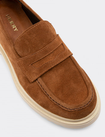Hakiki Süet Taba Rengi Loafer Kadın Ayakkabı - 01903ZTBAP01