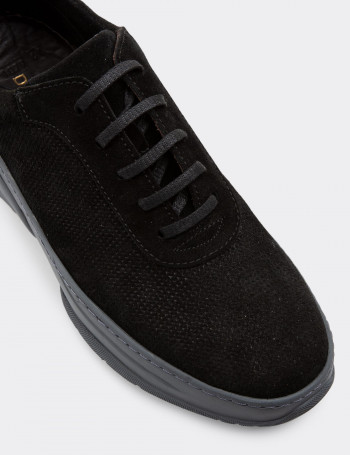 Hakiki Süet Siyah Sneaker Erkek Ayakkabı - 01879MSYHC02
