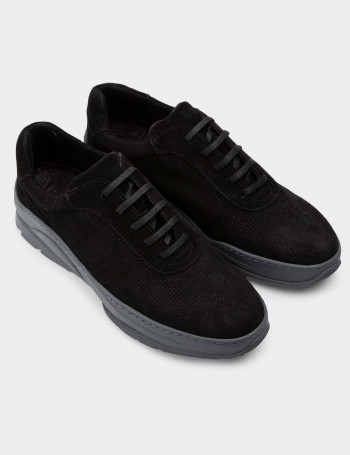 Hakiki Süet Siyah Sneaker Erkek Ayakkabı - 01879MSYHC02