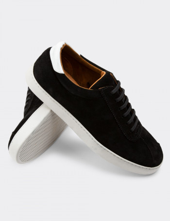Hakiki Süet Siyah Sneaker Erkek Ayakkabı - 01885MSYHC01