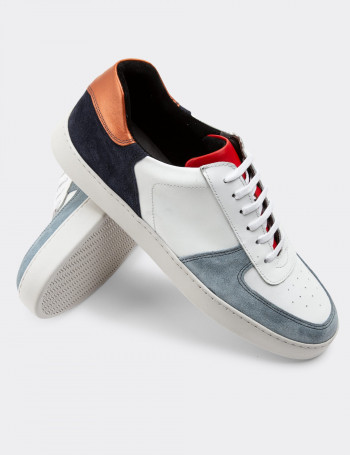 Hakiki Deri Beyaz Sneaker Erkek Ayakkabı - 01880MBYZC01
