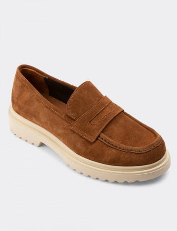 Hakiki Süet Taba Rengi Loafer Kadın Ayakkabı - 01903ZTBAP01
