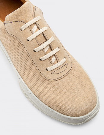 Hakiki Süet Bej Sneaker Erkek Ayakkabı - 01879MBEJC02