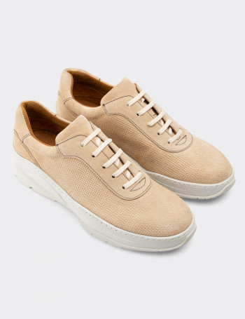 Hakiki Süet Bej Sneaker Erkek Ayakkabı - 01879MBEJC02