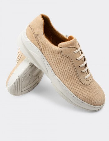 Hakiki Süet Bej Sneaker Erkek Ayakkabı - 01879MBEJC02